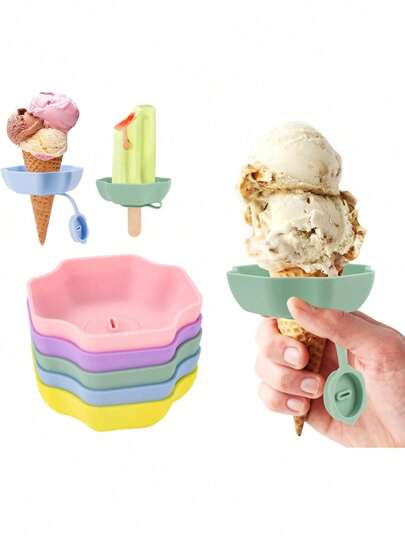 1 Set Silicone Ice Cream Pop Holder, Summer Ice Lolly Stand, Leak-Proof Ice Cream Cone Holder With Drip Tray, Portable Ice Pop Mold Tray With Carrying Case, Dishwasher