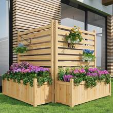 Hodeffior 2-Panel Wooden Privacy Screen With Integrated Planter Boxes, Freestanding Outdoor Privacy Fence For Patio, Yard, Balcony, Weather-Resistant Decorative Divider - Two flower pots - 查看 1