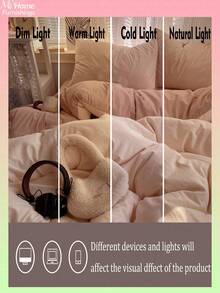 浅粉色三件套床上用品，包含一个被套和两个枕套，柔软舒适的家纺面料，亲肤柔软，多种颜色可选，适合宿舍使用，简约时尚的家居装饰，柔软舒适的床上用品套装，可机洗（不含填充物）。 - 粉色 - 查看 7