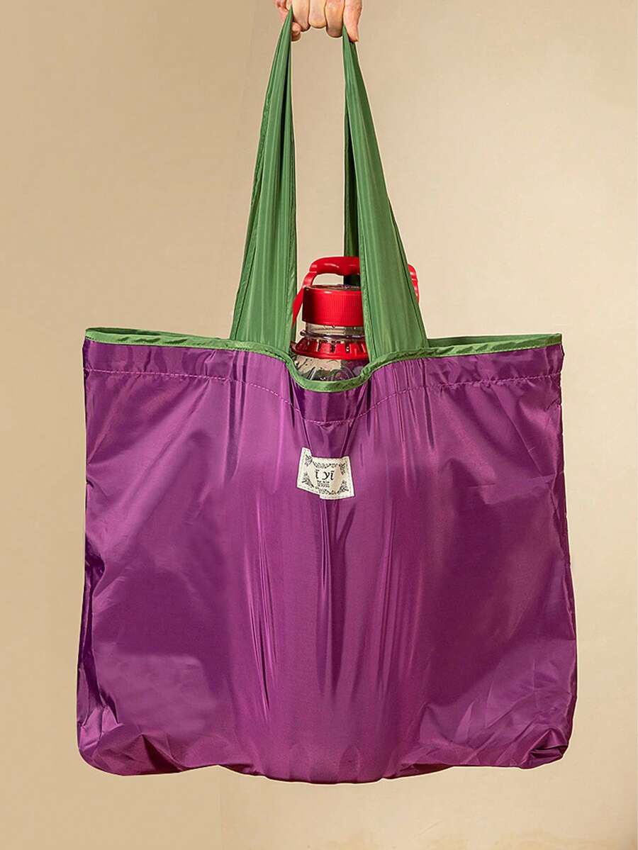 1 pièce Grand sac de courses pliable et réutilisable avec fermeture à cordon, sac fourre-tout imperméable pour usage quotidien - Multicolore - Voir 1
