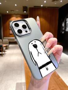 Fashionable Dog Pattern Luxury Gradient Black & Silver IMD Silicone Soft Edge Acrylic Hard Back Plate Large Hole Camera Protection Anti-Drop Thick PC Metal Button Phone Case Compatible With IPhone///// - Black - View 3