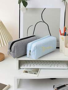 Customizable Pencil Pouch: Introducing Our Brand-New, Large-Capacity Striped Pencil Case And Organizer For Students. Personalize It With Custom Text-Whether It'S A Name, Zodiac Sign, Anniversary Date, Or Other Special Details. This Simple, Stylish, And Multifunctional Pouch Is Perfect For School, Daily Office Work, Outdoor Sketching, And More-An Absolute Must-Have For The Back-To-School Season - Multicolor - View 6