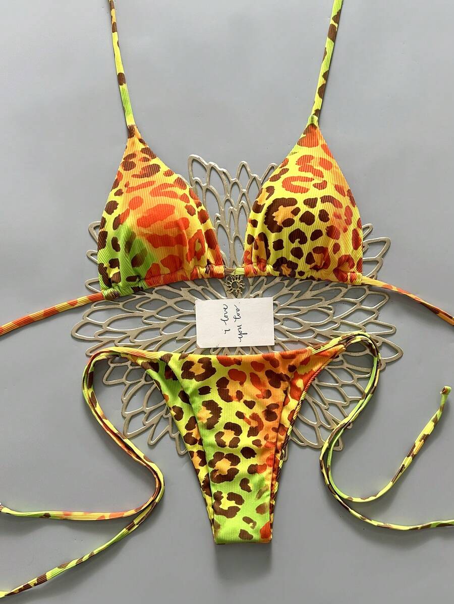 2025 Women's Sexy Leopard Print Bikini 2-Piece Swimwear Vacation Beach Summer - Orange - View 1