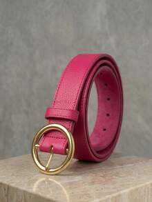 Women's Belt Set With Gold Metal Polka Dots, Synthetic Leather, Minimalist, Fashion Blogger Style, Unisex, Daily Use, Simple, Casual, 2024, Popular, Beautiful, Seasonal, Black, White, Brown, Caramel, Pink, Current Size, Stitched, Occasional, Versatile, Decorative, Vintage, 247 - Pretoo/Pink - 查看 2