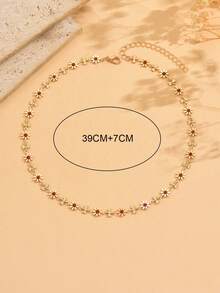 1pc Delicate Vintage Gold Daisy Necklace With Red Enamel Flower Center, Versatile Accessory For Daily Wear, Parties, Outings, Festivals, Can Be Gifted To Friends. Handmade Chain Length Customizable - Multicolor - View 3