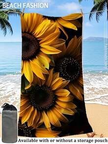 [250gsm Ultra-Soft Quick-Dry] 70*140cm/90*180cm Sunflower Floral Print Beach Towel, High Absorbency Portable Swimming Towel, Bathroom Decor, Suitable For Summer Beach, Swimming, Travel, Camping, Fitness - Sunflower - View 14