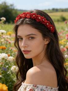 1pc Rhinestone Flower Headband, Fashionable Elegant Women's Hair Accessory, Daily, Photography, Beach, Wedding, Party Headpiece Hairband Diadema Hair Hoop - Multicolor - View 1