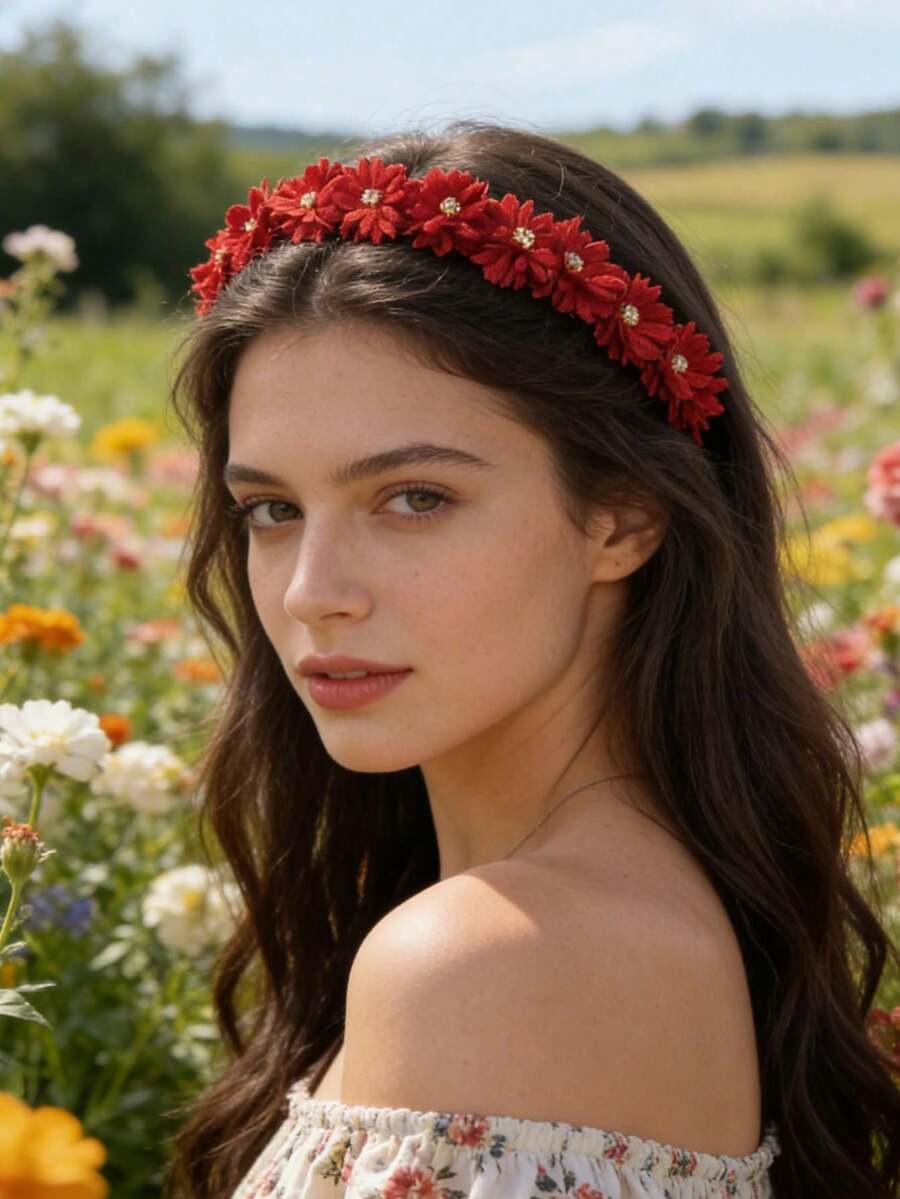 1pc Rhinestone Flower Headband, Fashionable Elegant Women's Hair Accessory, Daily, Photography, Beach, Wedding, Party Headpiece Hairband Diadema Hair Hoop - Multicolor - View 1