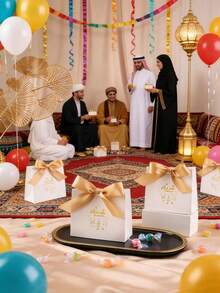 10个/包 宰牲节/开斋节派对礼品糖果纸盒，带丝带，新款豪华礼盒 - 查看 14