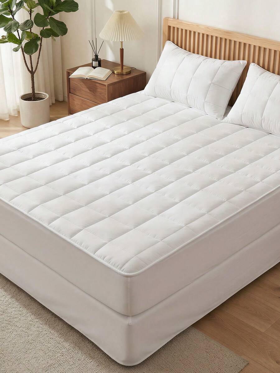 Protetor de colchão acolchoado (1 peça), macio ao toque, à prova de poeira e impermeável, adequado para colchões de 15 a 23 cm de espessura, sem fronha, ideal para camas de casal, queen e king size, perfeito para presentear, decorar o quarto ou qualquer outro ambiente. Lavável à máquina. - Branco - Ver 1