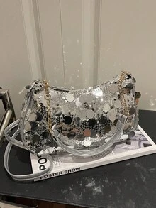 Sommarväska med paljetter, trendig armhålsväska, mångsidig ny liten handväska för kvinnor - Silver - Visa 12