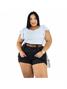 Short Skirt Plus Size Tailored With Belt Various Colors Summer - KIT 2 NEGRO/BEIGE - Ver 7