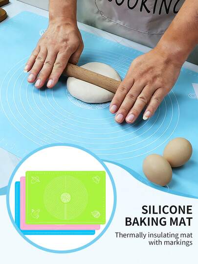 19.5*15.7IN Silicone Baking Mat With Measurement Markings - Non-Slip Dough Kneading Pad For Pizza And Cake Dough Rolling - Kitchen Tool, Baking Essential | Round Pastry Mat | Baking Mat, Silicone Baking Mat - Random Color