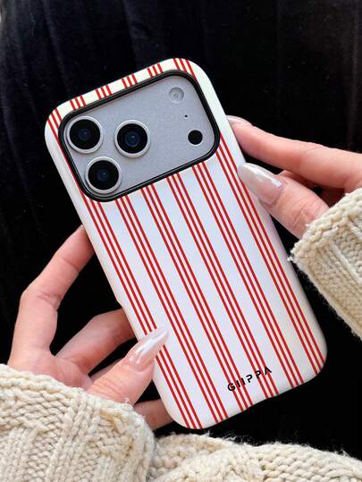 GIIPPA 1pc Red Striped Design Phone 17 Pro Max Case, Compatible With Phone 16 Pro Max, 15 Pro Max, 14 Pro Max, Korean Stylish & Interesting Phone Case, Fits 11/12/13/14/15/16 Pro Max Plus, Elegant Design Suitable For Both Men And Women, Ideal Gift For Christmas, Valentine's Day, Easter, Wedding Season And Birthday For Girlfriend