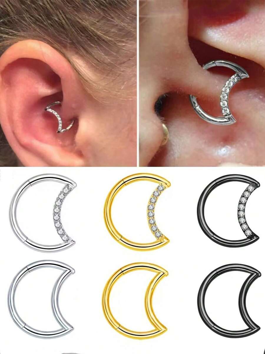 1 chiếc khuyên mũi bằng thép không gỉ 316, thiết kế hình trăng khuyết liền mạch, trang sức xỏ khuyên phong cách Punk dành cho nam và nữ.