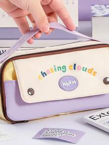 1pc Dopamine Contrast Color Portable Pencil Case, Large Capacity Stationery Bag, Unique Cute Pencil Box, Magnetic Snap Closure, Front Drawstring Design, Suitable For Elementary Students, Teenagers And Girls - Multicolor - View 7