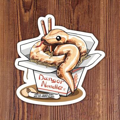 1张3英寸异想天开的香蕉眼蟒蛇拉面贴纸，适合学生、上班族、创意人士、教师、水瓶装饰爱好者、笔记本艺术家、通勤族、零售业员工、笔记本电脑用户、动物爱好者以及任何喜欢荒诞可爱奇幻食物混搭的人。