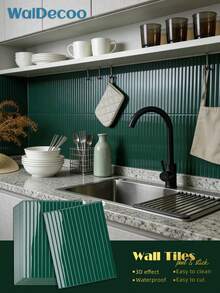 WalDecoo 5/10/20pcs 9"X11.8" 3D Self-Adhesive Waterproof Wall Stickers, Removable Wallpaper Suitable For Kitchen, Bathroom, RV, Home Decor - T80577 Dark Green - View 2