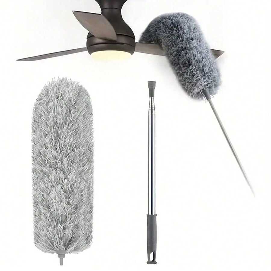 Plumero de microfibra, plumero de plumas extensible (acero inoxidable) de 33 a 98 pulgadas, plumeros reutilizables y flexibles, plumeros lavables para limpiar ventiladores de techo, techos altos, persianas, muebles, automóviles y herramientas de jardín