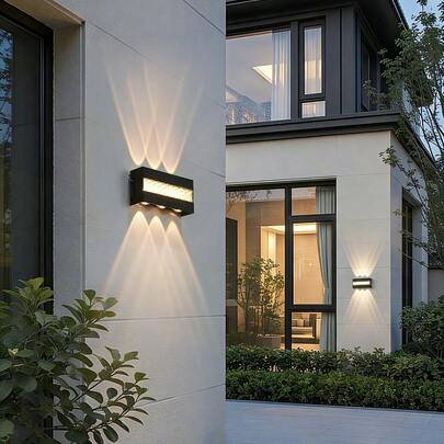 CANMEIJIA 1个IP65防水LED壁灯，黑色外壳，三面发光，6W/8W暖光，85-265V，户外壁灯装饰灯，路径灯，适用于花园、公园、阳台、庭院、车库、别墅、入口等场所。