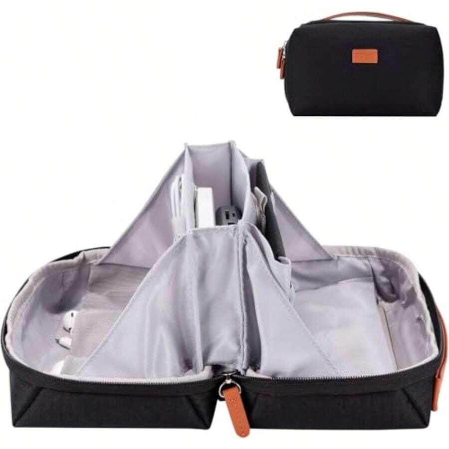 DDgro Electronics Organizador Bolsa de viaje Bolsa de accesorios perfecta para electrónica cargador de MacBook y cables cables disco duro negro-café Negro marrón DD015 - Negro marrn - Ver 1