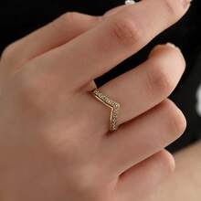 New Stainless Steel V-Shaped Rhinestone Open Ring, Niche Design Minimalist Elegant Luxury Versatile Ring - Golden 1 - View 2