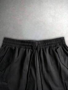 Plus Size Men's Black Cargo Shorts, Multi-Pocket Casual Street Style Practical Summer Shorts - Black - View 6