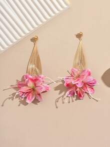 1对精美镂空3D立体布艺花朵耳环（女士款） - 朵 - 查看 10