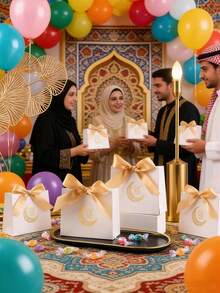 10个/包 宰牲节/开斋节派对礼品糖果纸盒，带丝带，新款豪华礼盒 - 查看 9