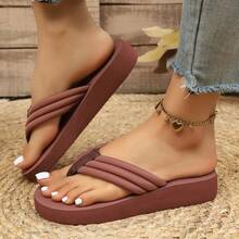 女士人字拖 - 花卉图案厚底家居拖鞋和沙滩凉鞋 - 棕色 - 查看 1