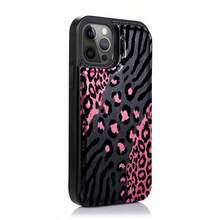 1pcs Pink Leopard Zebra Mixed Pattern Cardholder-Style  12 Case-Combines A Phone Case And Wallet In One. Handcrafted With A Premium Leather-Textured Finish For A Stylish Look, Featuring Built-In Card Slots | Black  12 Case - Black - View 4