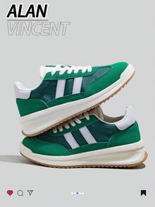 Alan Vincent [Retur/schimb gratuit] [Serie ușoară și respirabilă] Pantofi verzi noi de primăvară cu talpă groasă, adidași la modă, pantofi sport casual, pantofi de birou, material tip plasă, pantofi de damă moi și confortabili pentru purtare zilnică - Verde - Vizualizare 2