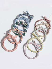 10pcs Color Block Braided Hair Tie Casual,Hair Accessories,Ponytail ,Hair Elastics,Hair Rope,Hair Ties Ponytail Holders, Hair Bobbles Accessories Rubber Bands - 彩色 - 查看 4