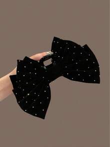 1pc Women's Solid Velvet Crystal Decor Double-Layer Satin Ribbon Large Hair Clip, Elegant & Cute, Suitable For School, Party, Dance And Daily Wear. Valentine's Day Gift, Elegant Hair Accessory, Fashionable Snap Hair Clip - Multicolor - View 5