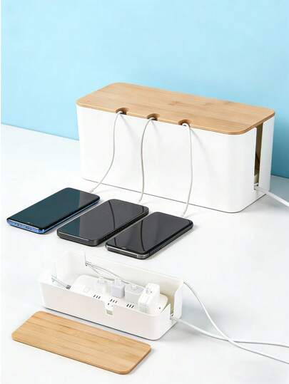 Caja de gestión de cables eléctricos grande - Caja de almacenamiento de cables de estilo de grano de madera, caja organizadora de cables de estilo de grano de madera para organizador de cargadores y bobinador, gestión de cables de escritorio, caja de almacenamiento de cables de alimentación y carga cubierta - Organiza cables eléctricos, cables de datos y varios cables - Gestión de tomas de corriente ahorradora de espacio para el escritorio, cables de TV, cables de computadora, concentradores USB y enchufes de escritorio - Hecho de material ABS. Adecuado para cocina, sala de estar, dormitorio, oficina y comedor, escritorio de oficina, automóvil y hogar (varios colores disponibles)