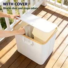 Laundry Hamper With Wheels And Lid, 100L Rolling Clothes Basket With 4 Wheels 2 Locking, Bamboo Handle & Frame Always Upright, Collapsible For Bedroom Bathroom Dorm RV Camping, White - 白色 - 查看 4