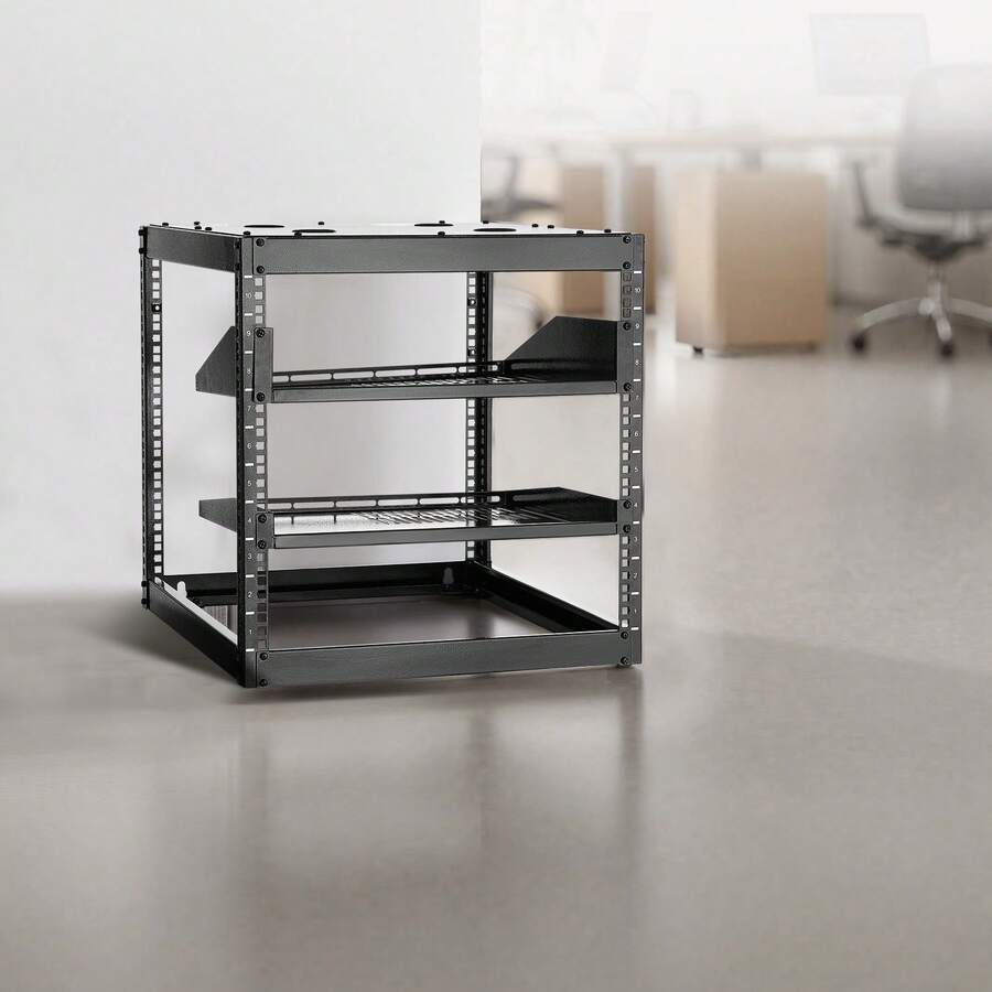 10U Open Frame Network Rack, 23 In Depth, Wall Mounted Or Floor Standing Server Rack, Heavy Duty 4 Post, With Vented Shelves & Mounting Hardware, Holds All Your Networking IT Equipment AV Gear - 10U 20.34inch - View 1