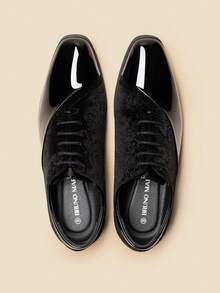 Men's Dress Shoes Classic Lace-Up Caden Glossy Velvet Formal Oxford For Business Dinners  Parties Cocktail Events Weddings  Valentine's Day Gifts - màu đen - Xem 1