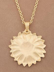 1件哑光金/银色极简向日葵合金吊坠项链，适合女士日常佩戴，链长24英寸+2英寸延长链 - 彩色 - 查看 3