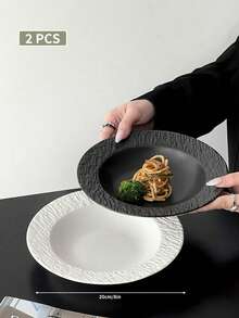 1/2pcs 8-Inch Stone Texture Ceramic Plate, Suitable For Various Occasions, Home Kitchen And Dining Room, Can Be Used As Snack Plate, Pasta Plate, Dessert Plate, Cake Plate, Multipurpose Dining Plate, Also Perfect For Family Gatherings, Parties And Team Building, Ideal Holiday Gift - Multicolor - View 8