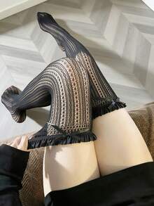 1 đôi tất lưới ren dài đến đầu gối, kiểu Lolita ngọt ngào với nơ và viền bèo nhún, chi tiết nữ tính. - Nhiều màu - Xem 7