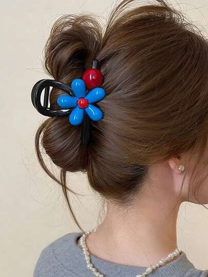 1pc Floral Beaded Hair Claw Clip, New Elegant Hair Claw Hairpin For Bun Hairstyle