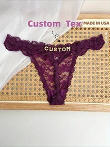 Customized Lace Thongs With English Names, Bold Women's Low Waisted Underwear Thongs, Alphanumeric Underwear, Providing Personalized Gifts For Women - 紫色 - 查看 1