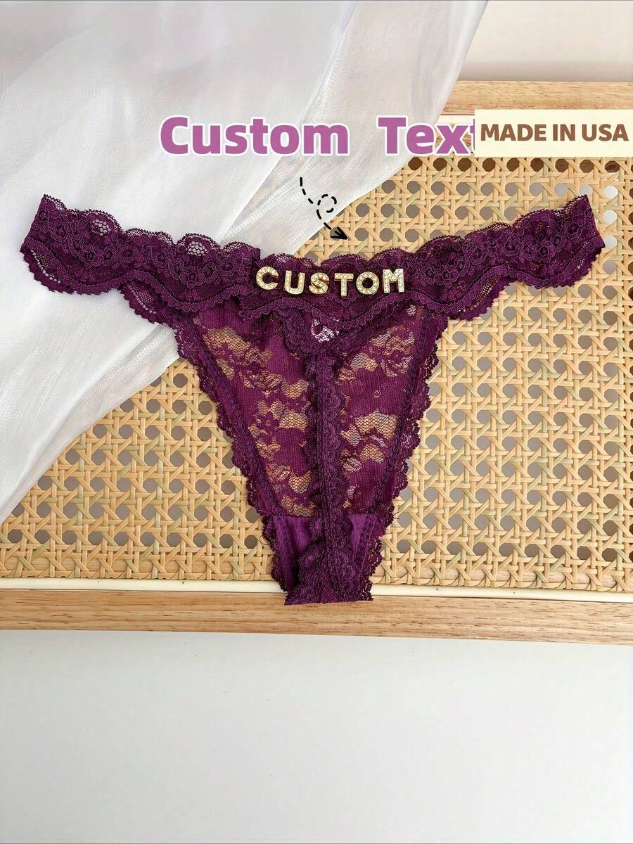 Customized Lace Thongs With English Names, Bold Women's Low Waisted Underwear Thongs, Alphanumeric Underwear, Providing Personalized Gifts For Women - 紫色 - 查看 1
