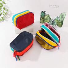 Personalized Colorblock Multi-Layer Makeup Bag Large Capacity Travel Toiletry Organizer Lightweight Portable Cosmetic Storage Pouch With Handle - Multicolor - View 11