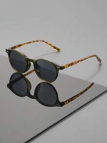 一副女士细框圆形太阳镜，UV400 防紫外线，经典波西米亚风格，玳瑁色镜腿，街头风拍照设计 - 彩色 - 查看 5