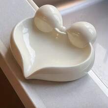 White Heart-Shaped Soap Dish, Fashionable Unique High-End Luxury, White Hole-Free Design, Moisture-Proof Drainage, Bathroom Sink Soap Holder, Moisture-Proof Soap Storage Rack For Home Use - A - View 2