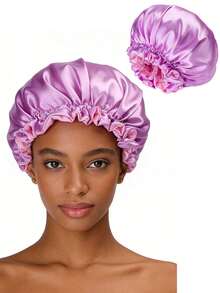 CONFLASS 1pc Extra Large Satin Sleep Cap For Women, Double Layer Design, Suitable For Sleeping, Daily Life, Gifting, Also As Christmas Present - Multicolor - View 4