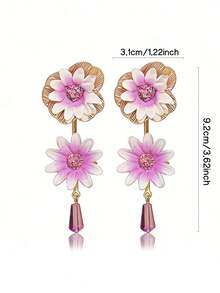 1 pereche de cercei cu pandantiv din material floral inspirat din natură, cercei delicați cu ciucuri cu flori goale, potriviți pentru femei, pentru ocazii zilnice, de vacanță și formale - Violet - Vizualizare 6