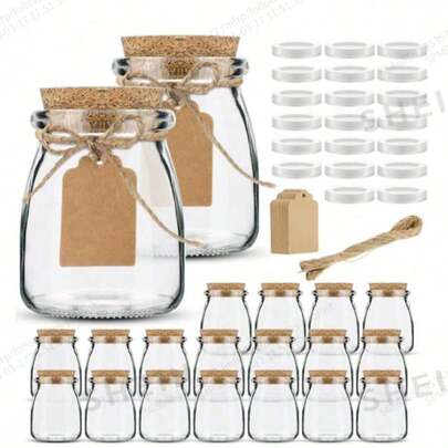 20 piezas Mini tarros de yogur de 3.3oz/100ml, con tapas de corcho suave, recipientes de pudín con tapas, tarros de recuerdo de boda, tarros de miel con etiquetas y cuerdas